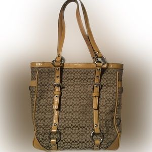 Coach Signature Mini C Patent Leather Trim Tote Shoulder Handbag